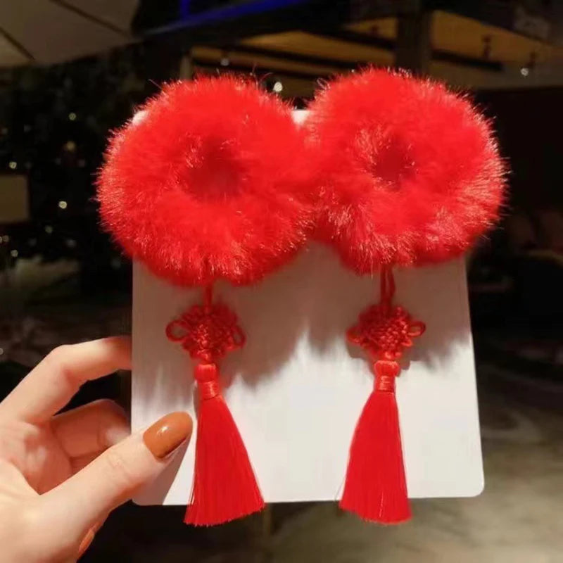 1 Pair Flexible Chic Chinese Style Children Hair Bands Soft Hair Ties Stretchy For New Year