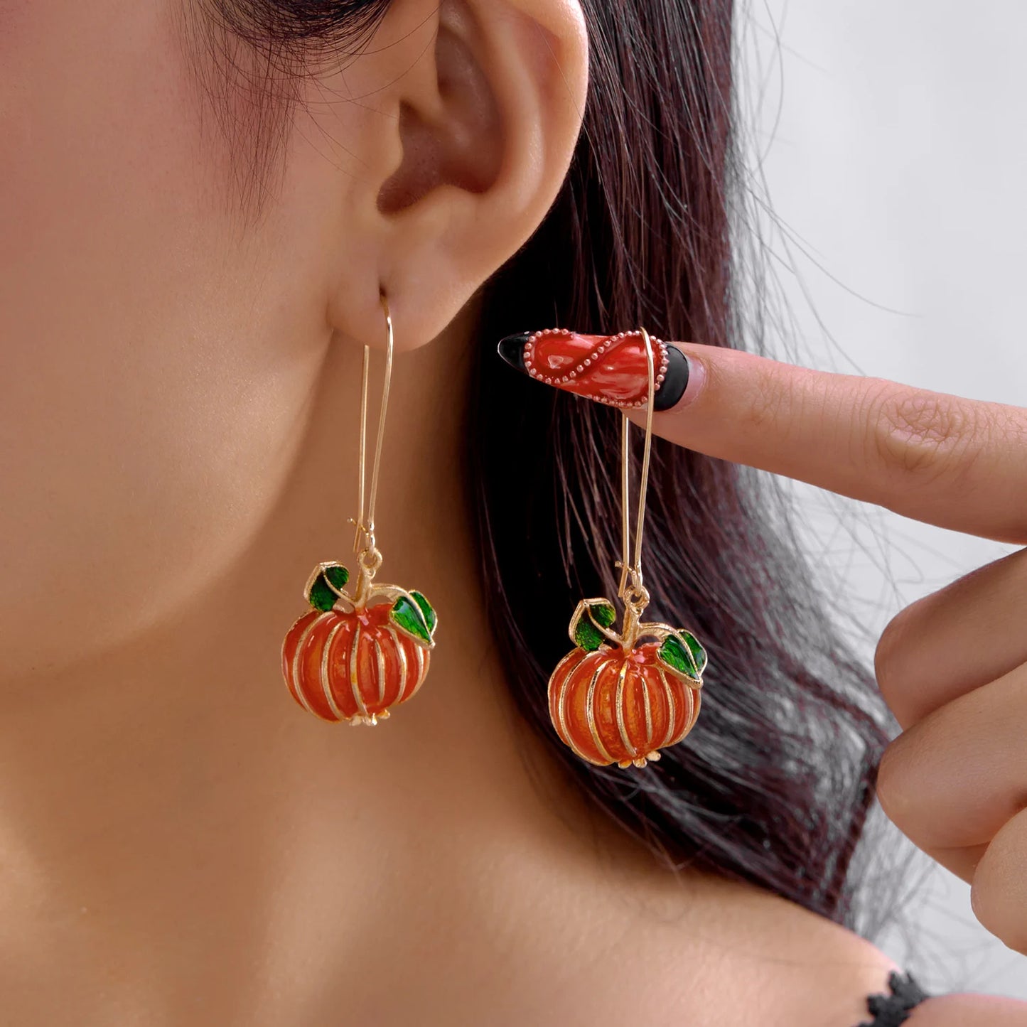 Halloween Rhinestone Pumpkin Dangle Earrings