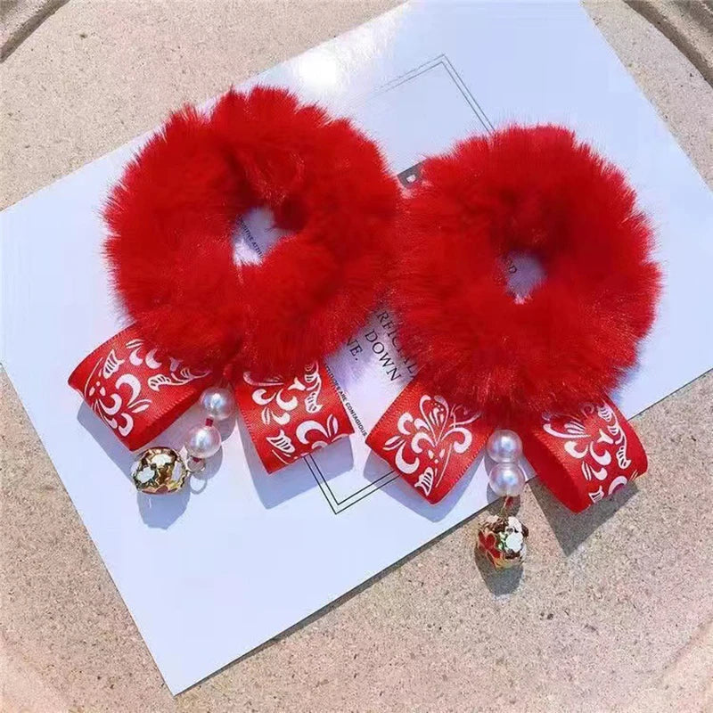 1 Pair Flexible Chic Chinese Style Children Hair Bands Soft Hair Ties Stretchy For New Year