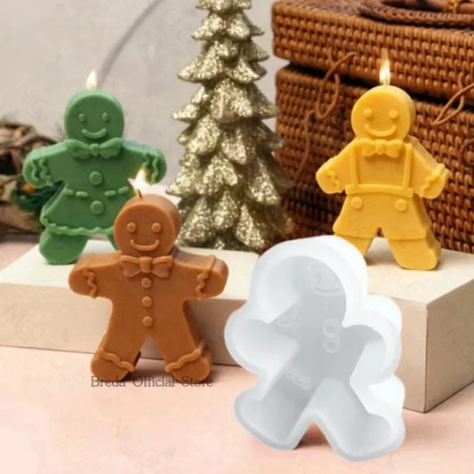 3D Smile Gingerbread Man Silicone Candle Mold DIY Christmas Gift Making Tools Handmade Soap Gypsum Resin Crafts Molds Home Decor