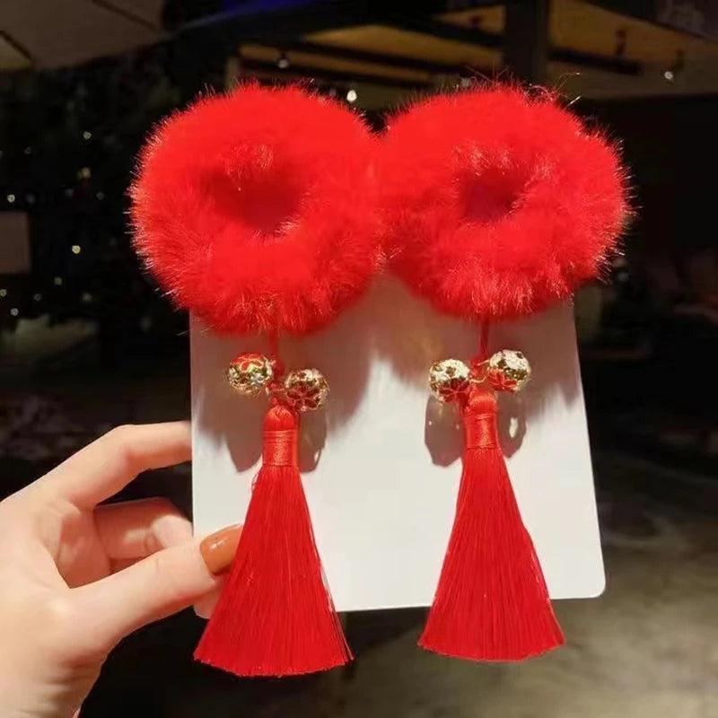 1 Pair Flexible Chic Chinese Style Children Hair Bands Soft Hair Ties Stretchy For New Year