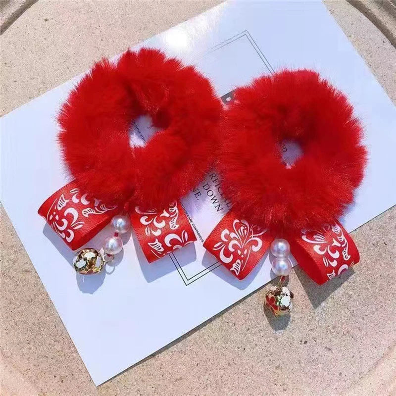 1 Pair Flexible Chic Chinese Style Children Hair Bands Soft Hair Ties Stretchy For New Year