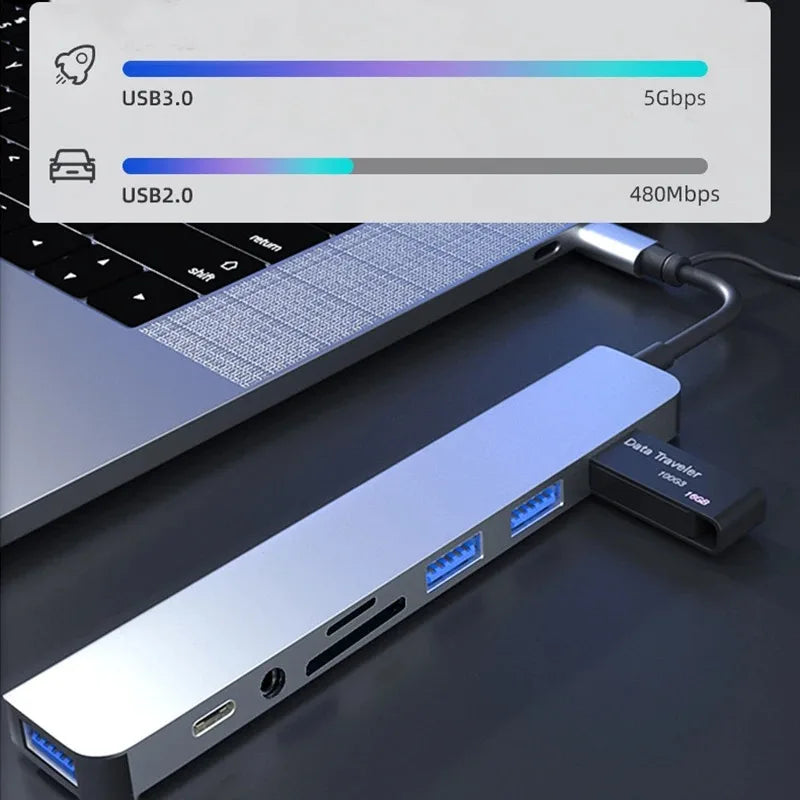 PowerLink Pro – 8-in-2 USB + Type-C Hub Station
