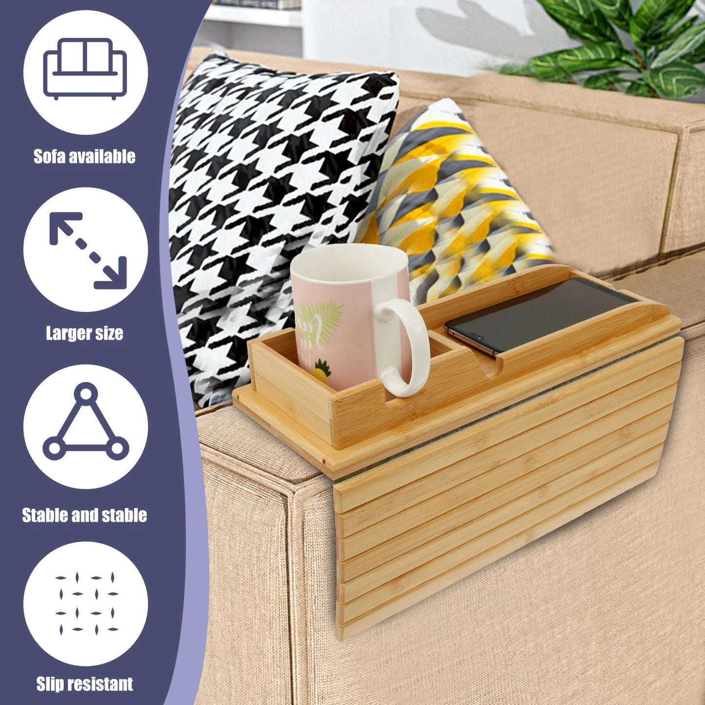 SipEase™ Wooden Couch Cup Holder – Spill-Free Relaxation