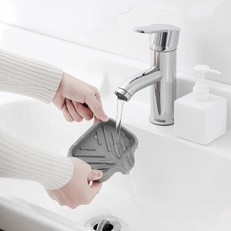 Multifunctional Silicone Sink Tray with Drain - Soap Holder, Sponge & Brush Organizer for Kitchen & Bathroom