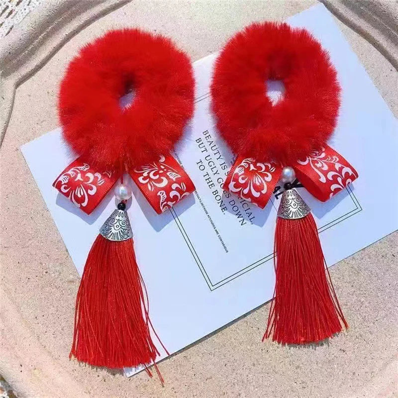 1 Pair Flexible Chic Chinese Style Children Hair Bands Soft Hair Ties Stretchy For New Year