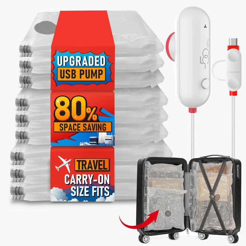📦 50% DE RÉDUCTION ! 🔥 6 Sacs de Compression Sous Vide USB - Économisez 80% d'Espace, Imperméables et Réutilisables pour Voyage/Rangement ✈️🧳